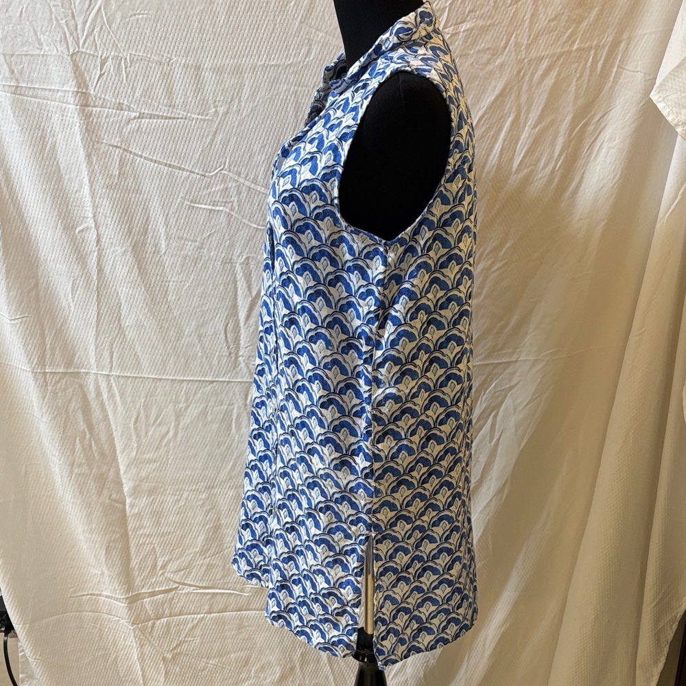 Sigrid Olsen Blue and White Linen Fan Medallion Print Midi Dress Small NWT’s - Picture 5 of 11